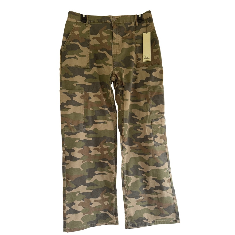 No Boundaries Womens XL 16-18 Long Camo Cargo Wide Leg Pants High Rise Green